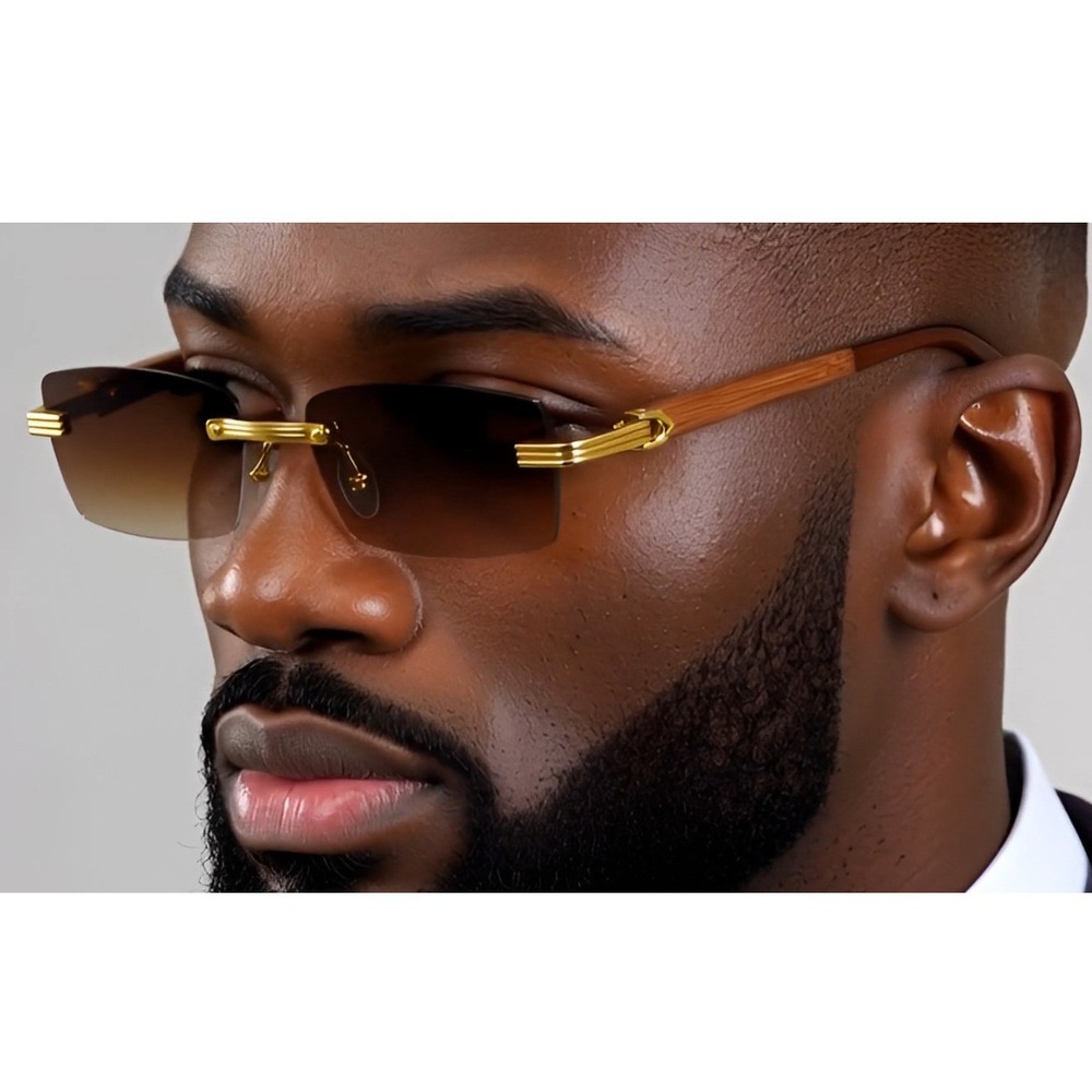 Rimless Sunglasses Men Hip Hop Black Rectangle Fashion Shades Vintage Eyewear